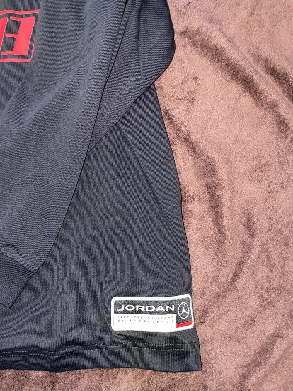 Jordan Black Long-Sleeve Rugby Polo with Red Accents and White Collar